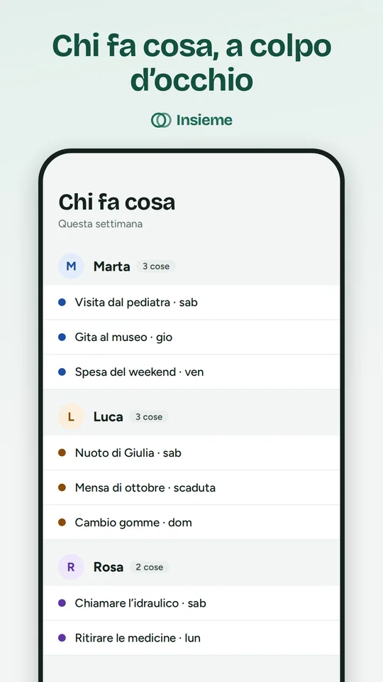 Who does what screen of the Insieme app