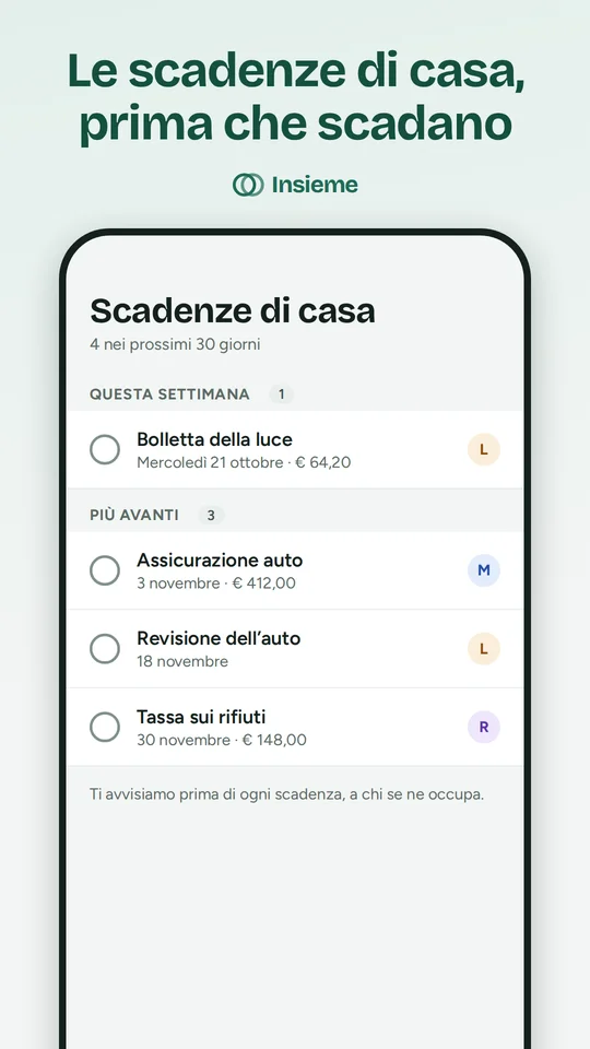 Deadlines screen of the Insieme app